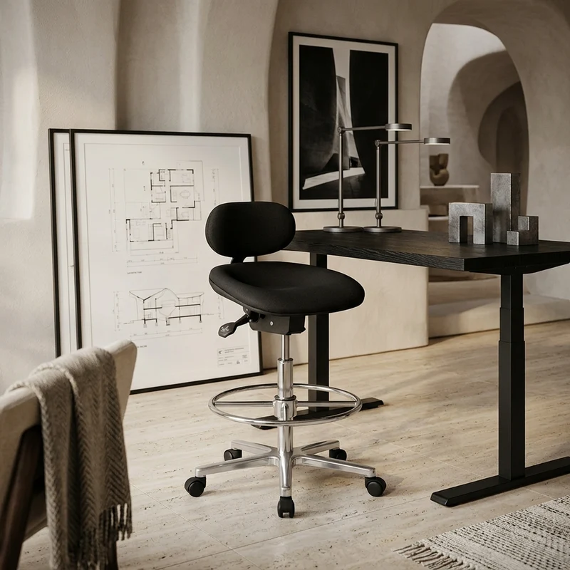 Arbeitsstuhl Stoffbezug mit höhenverstellbarer Sitzfläche und Rückenlehne, Aluminium-Fußkreuz