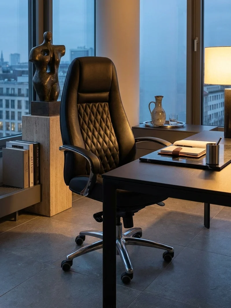 Chefsessel Echtleder mit Aluminiumfußkreuz und ergonomischer Sitzform