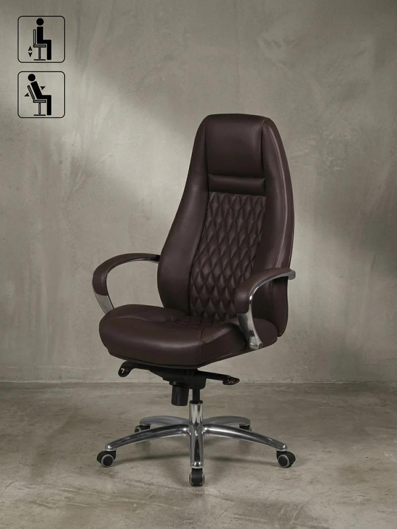 Chefsessel Echtleder mit Aluminiumfußkreuz und ergonomischer Sitzform
