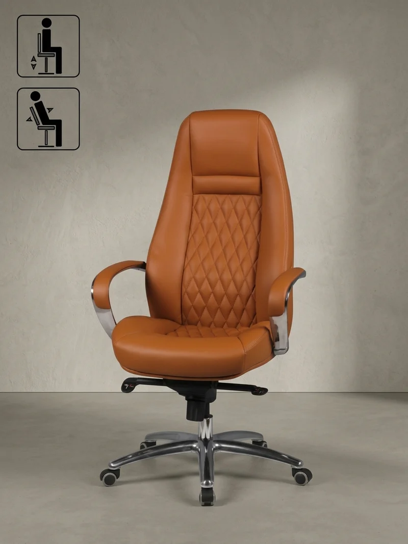 Chefsessel Echtleder mit Aluminiumfußkreuz und ergonomischer Sitzform