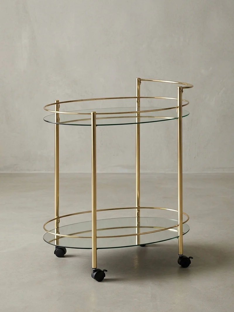 Servierwagen – Gold, 2 Glasplatten, auf Rollen
