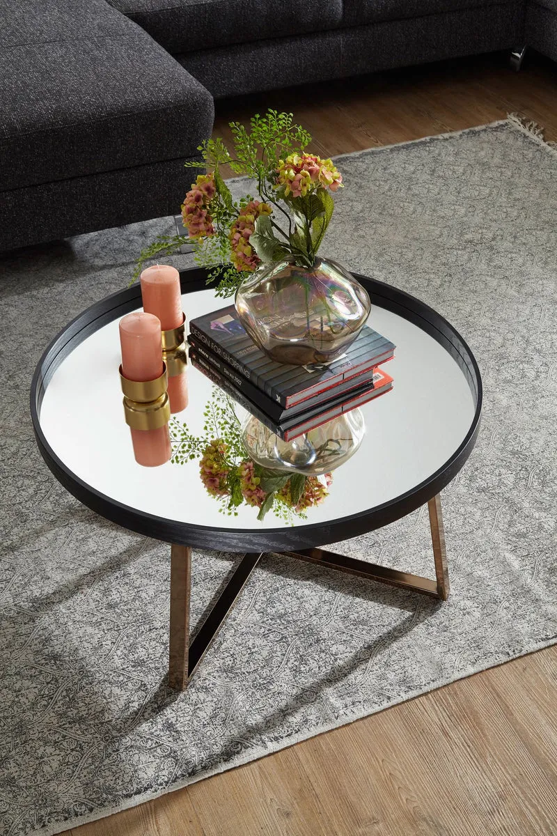 Couchtisch Rund in Gold, Material aus Metall und Glas, mit Maßen 78x42,5 cm für Wohnzimmer