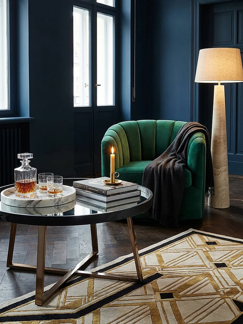 Couchtisch Rund in Gold, Material aus Metall und Glas, mit Maßen 78x42,5 cm für Wohnzimmer