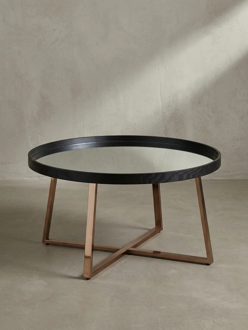 Couchtisch Rund in Gold, Material aus Metall und Glas, mit Maßen 78x42,5 cm für Wohnzimmer