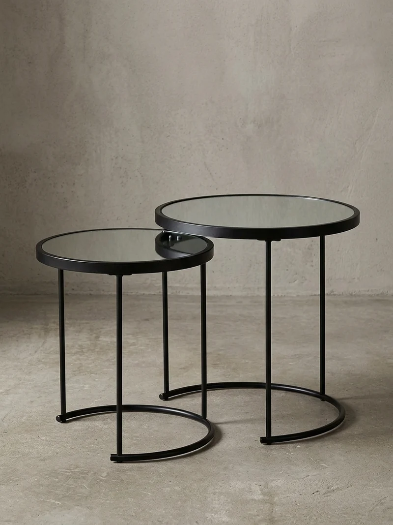 Beistelltisch Set – Schwarz Glasplatte modern 50x50x50 cm 42x45x42 cm