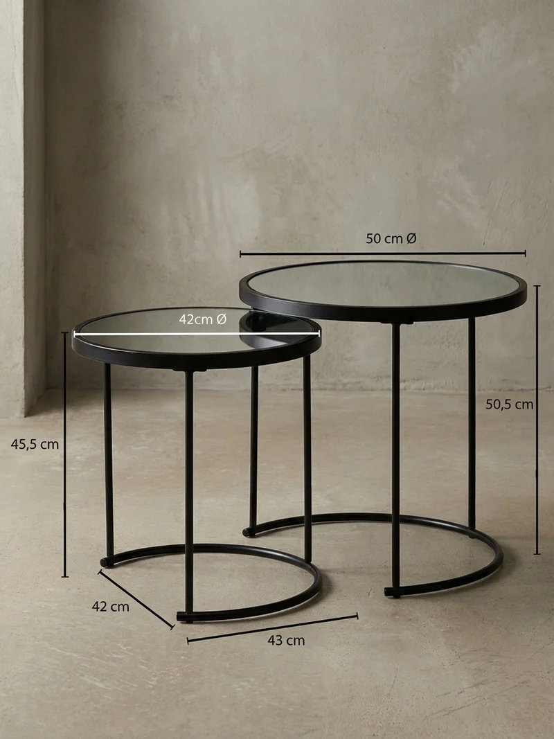 Beistelltisch Set – Schwarz Glasplatte modern 50x50x50 cm 42x45x42 cm