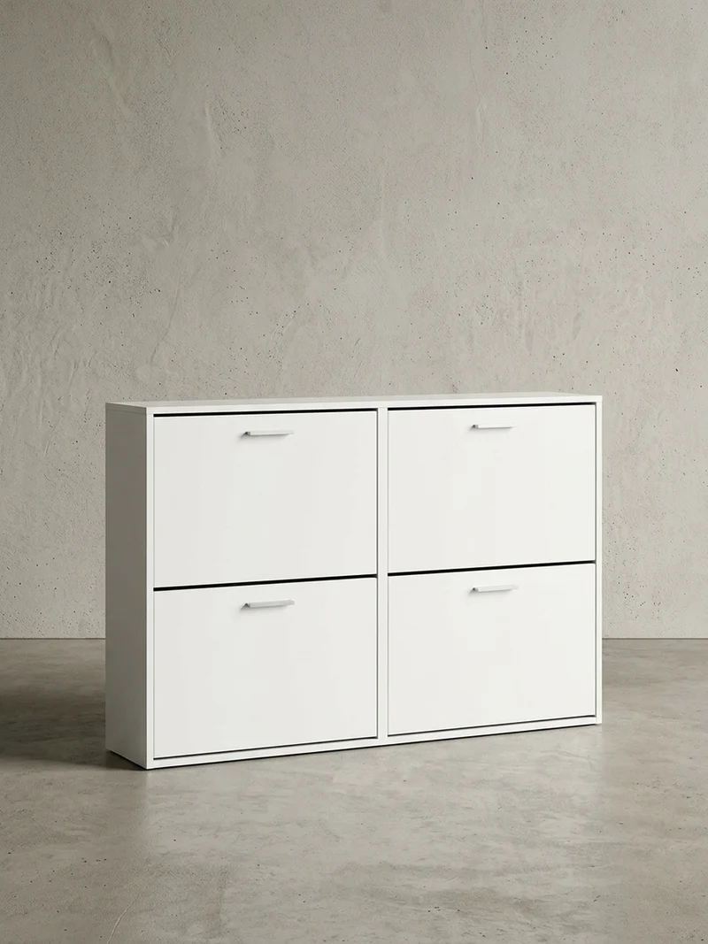 Schuhschrank Holz mit 4 Klappen und großer Ablage