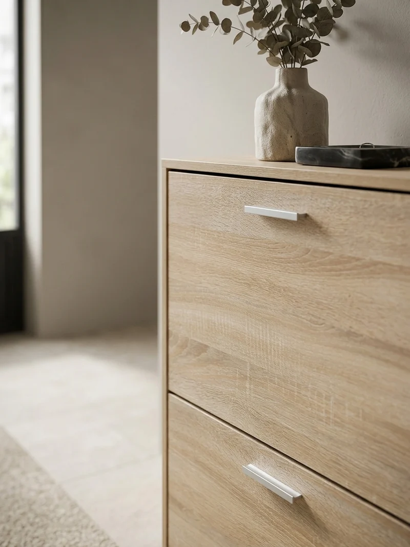 Schuhschrank Holz mit 4 Klappen und großer Ablage