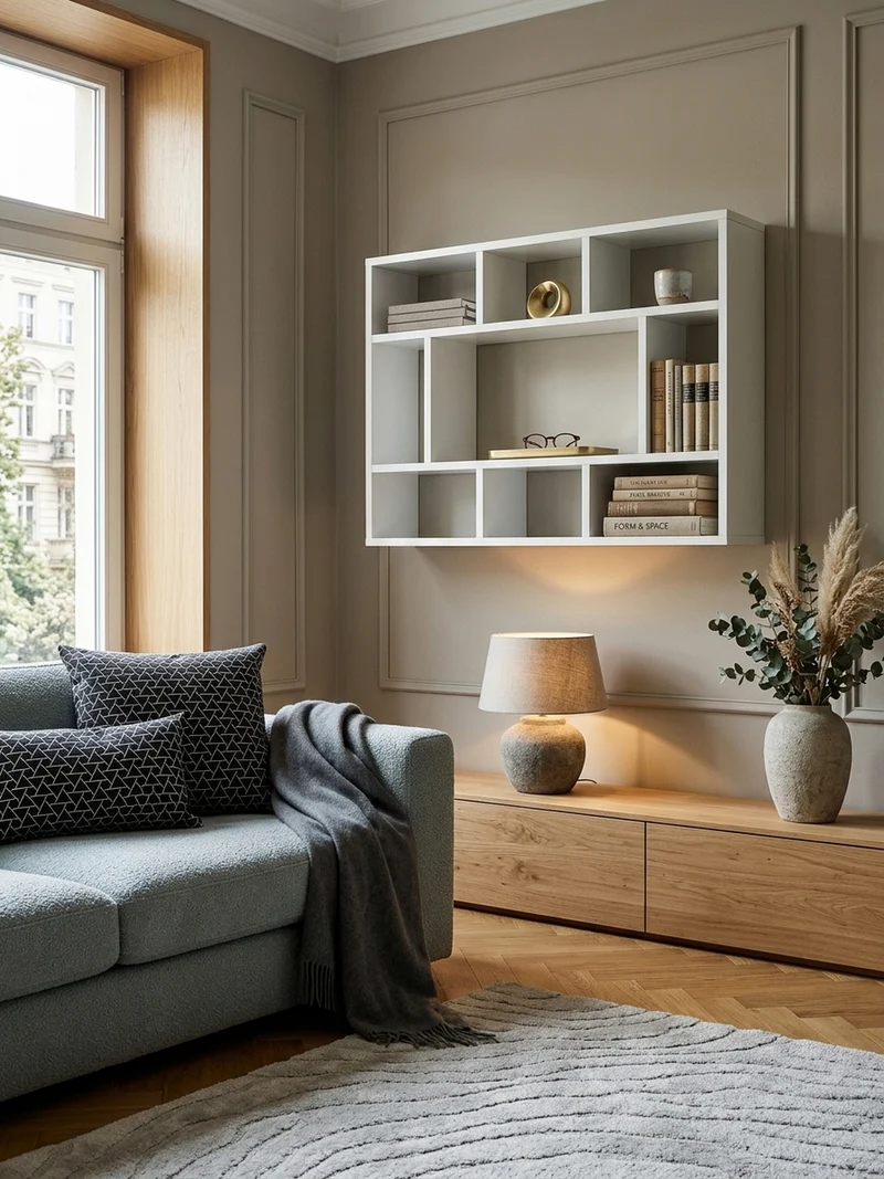 Wandregal Spanplatte 9 Fächer Modern