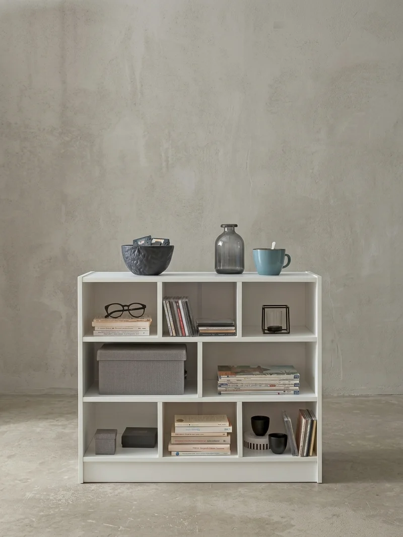 Bücherregal – Holz, melaminbeschichtet, mit Stauraum, modern