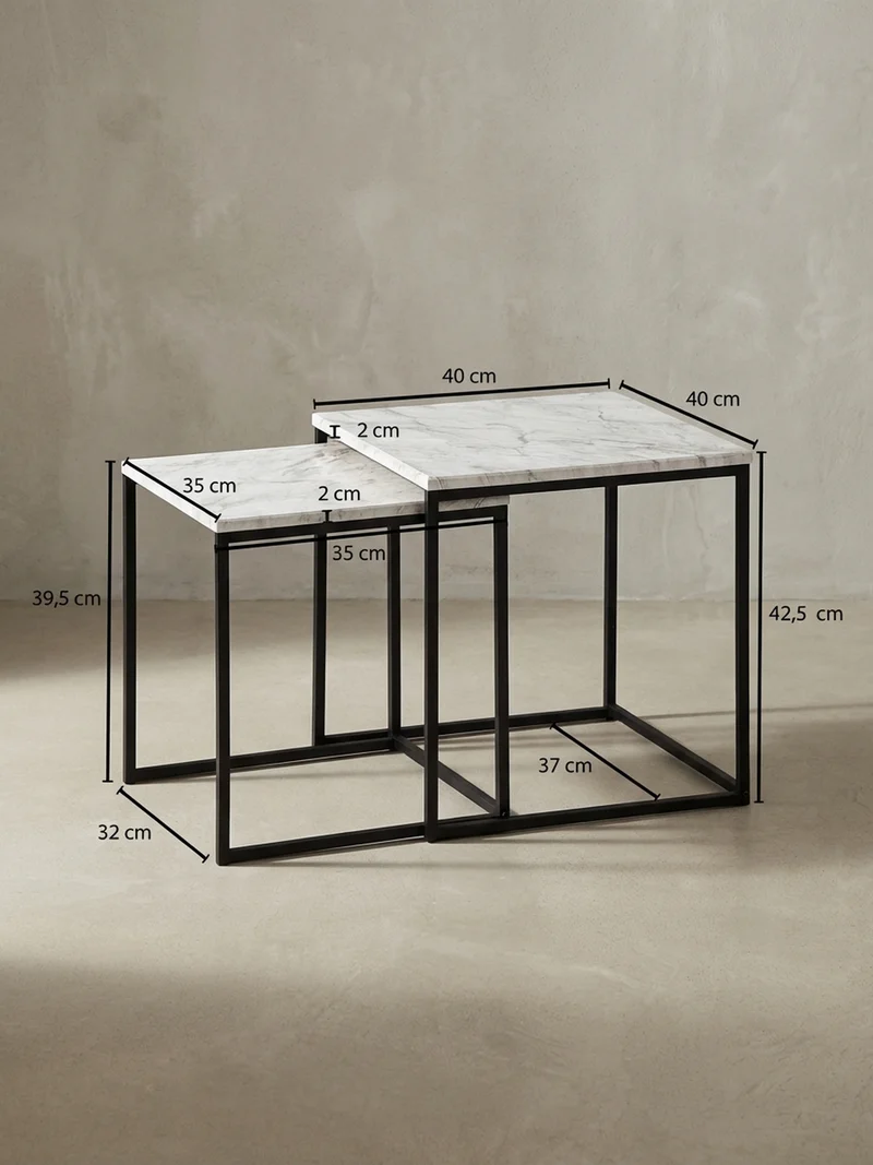 Beistelltisch Set – 2-teilig Marmoroptik Metall 40x42,5x40 cm 35x39,5x35 cm