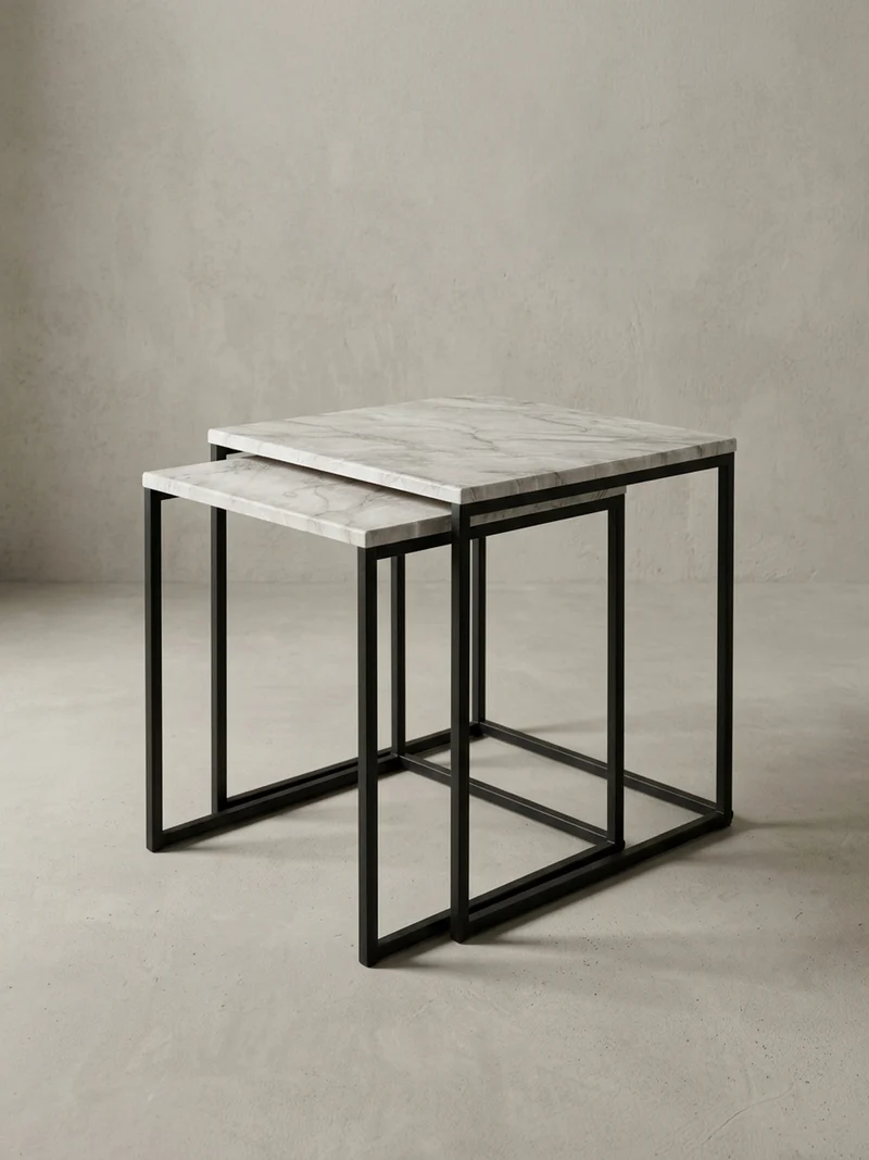 Beistelltisch Set – 2-teilig Marmoroptik Metall 40x42,5x40 cm 35x39,5x35 cm