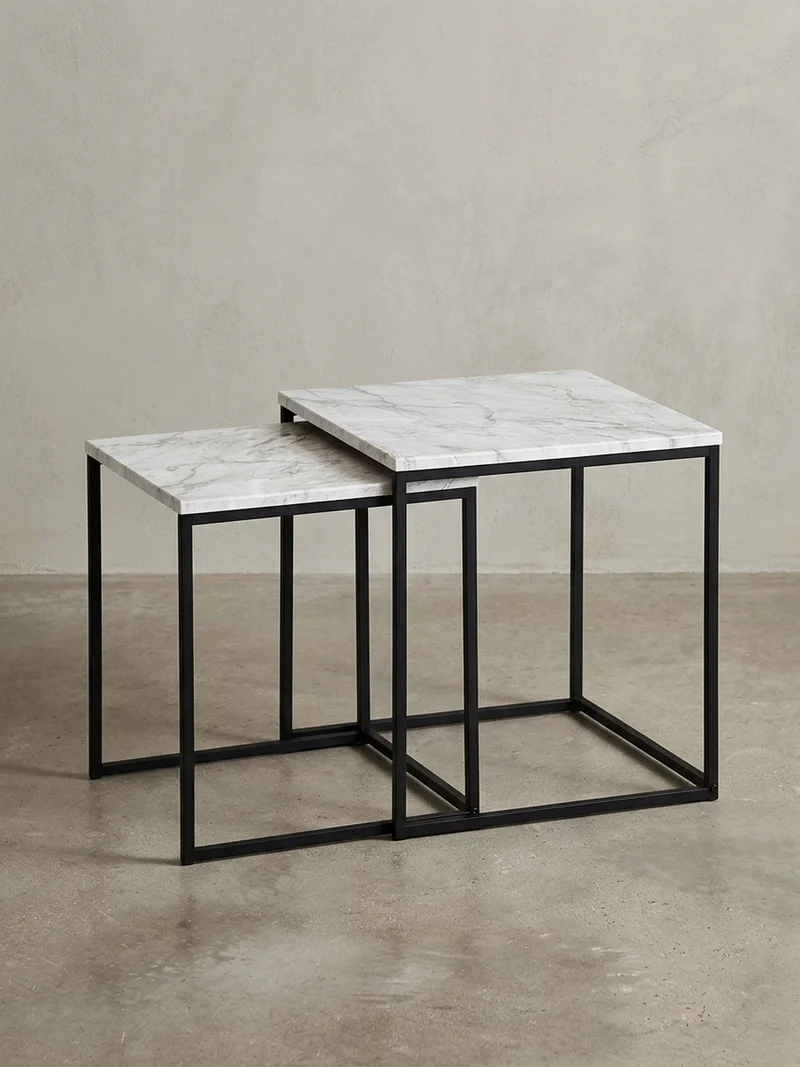 Beistelltisch Set – 2-teilig Marmoroptik Metall 40x42,5x40 cm 35x39,5x35 cm