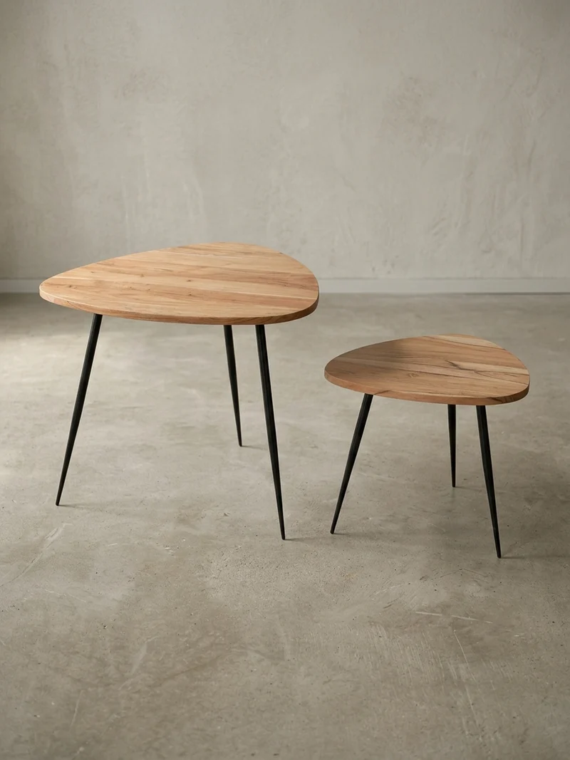Beistelltisch Set – Holz Metall Braun Schwarz 60x51x60 cm 42x37x42 cm