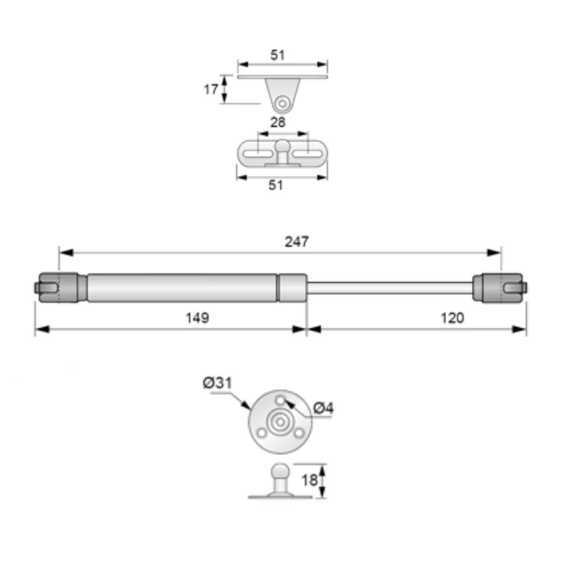Klappenhalter, Silber, 250mm - 80N - 8kg