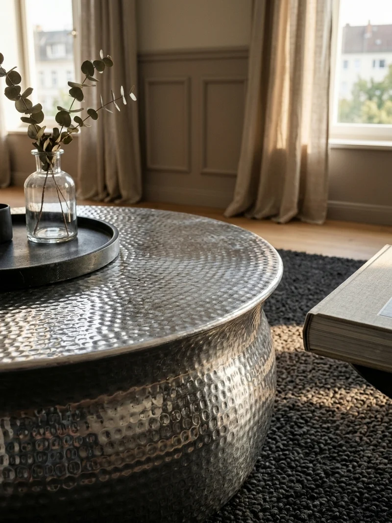 Couchtisch Orient Handgefertigt Hammerschlag-Aluminium Großzügige Ablagefläche