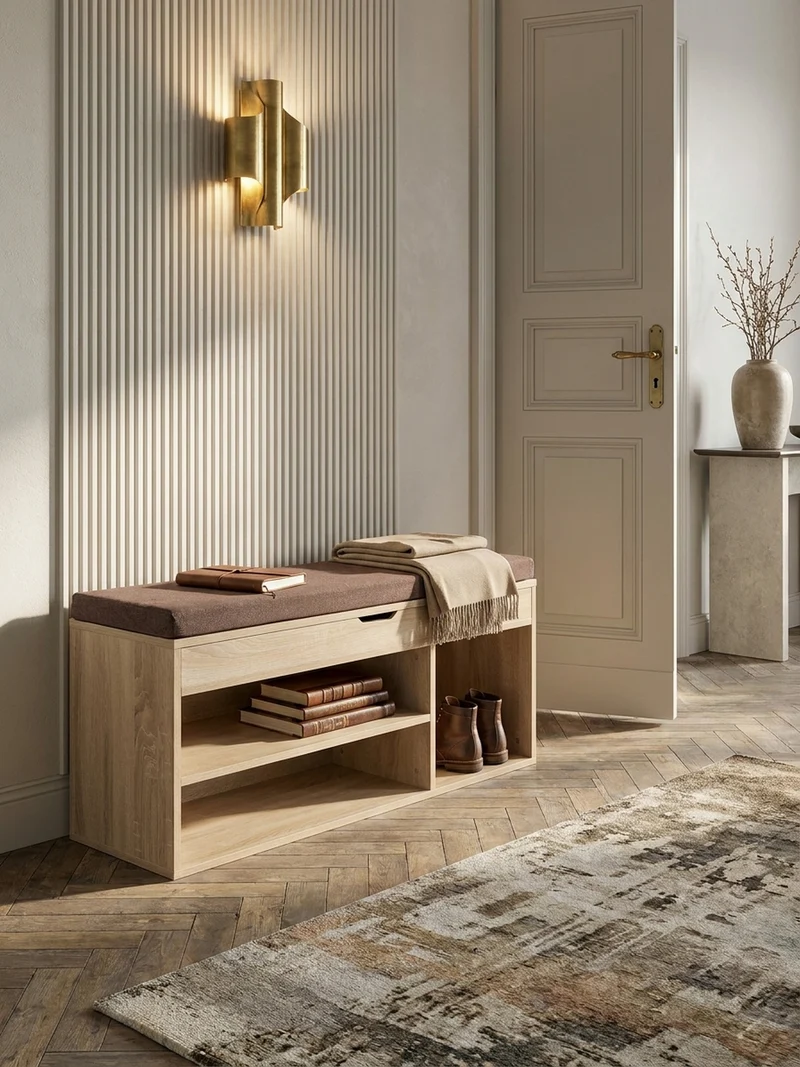 Garderobenbank Holz gepolstert mit Stauraum