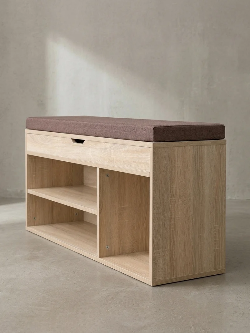 Garderobenbank Holz gepolstert mit Stauraum