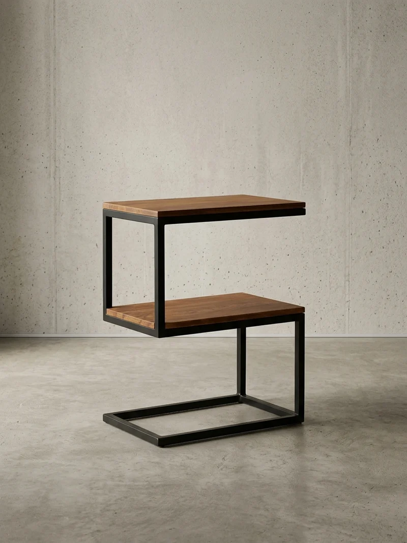 Beistelltisch Massivholz S-Design Metallgestell Ablageflächen