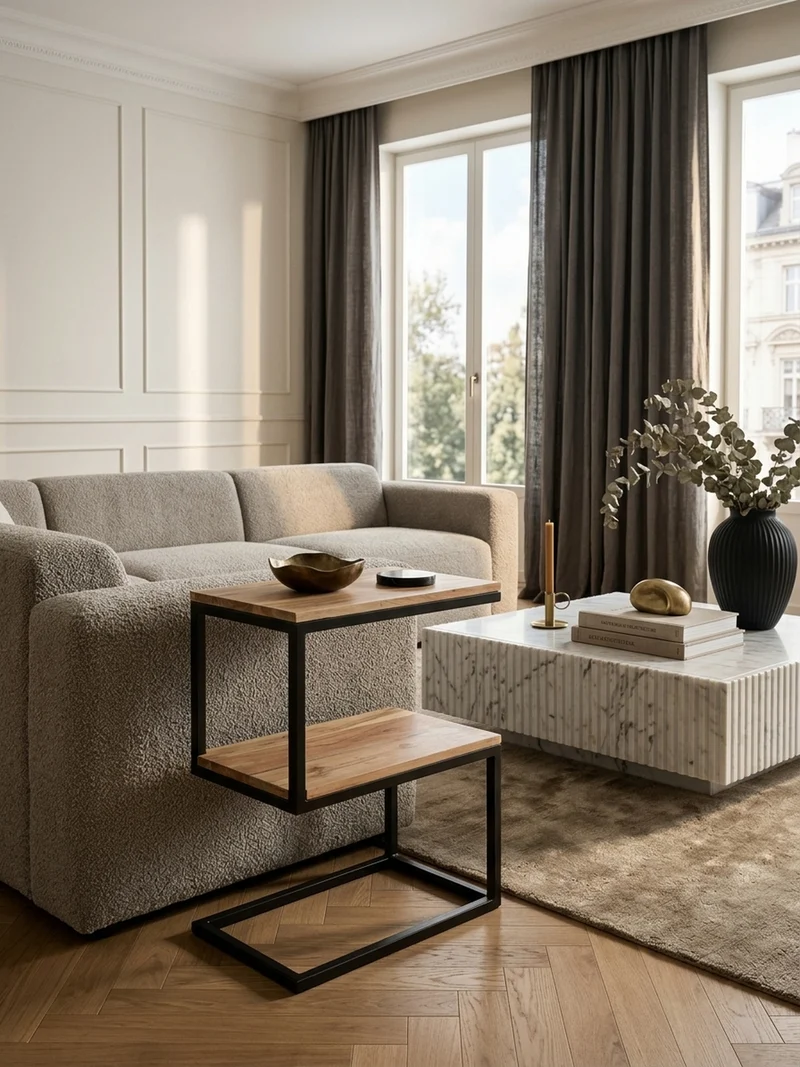 Beistelltisch Massivholz S-Design Metallgestell Ablageflächen