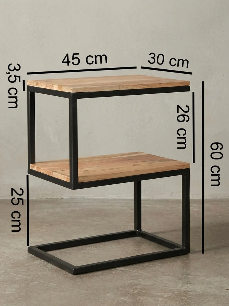 Beistelltisch Massivholz S-Design Metallgestell Ablageflächen