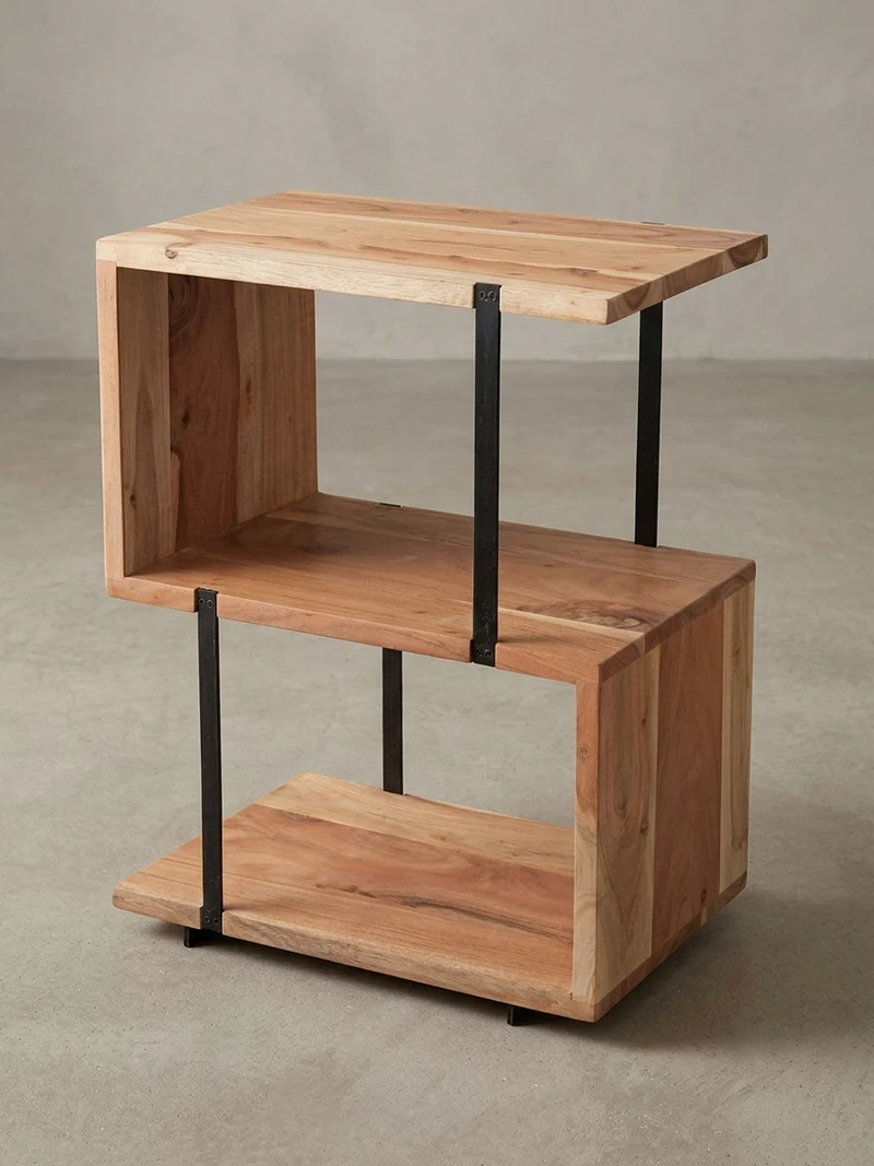 Beistelltisch – Massivholz Edelstahl S-Form modern
