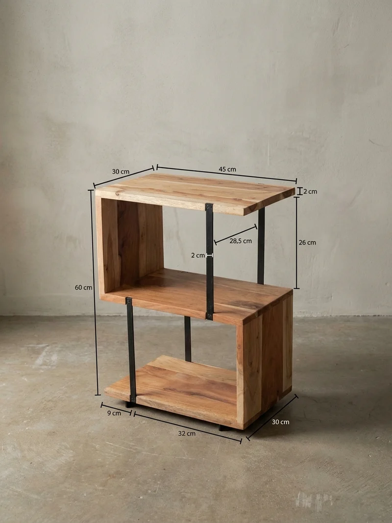 Beistelltisch – Massivholz Edelstahl S-Form modern