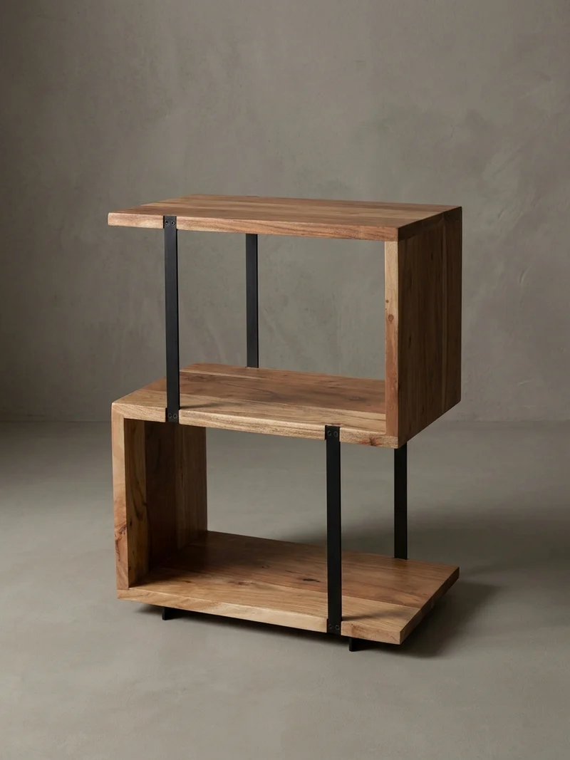 Beistelltisch – Massivholz Edelstahl S-Form modern