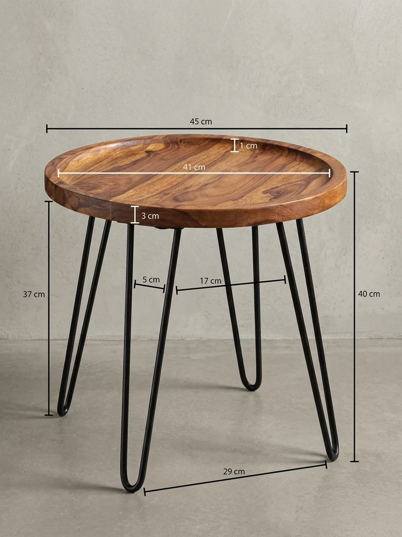 Couchtisch in Braun, Sheeshamholz mit Haarnadelbeinen, Modernes Design