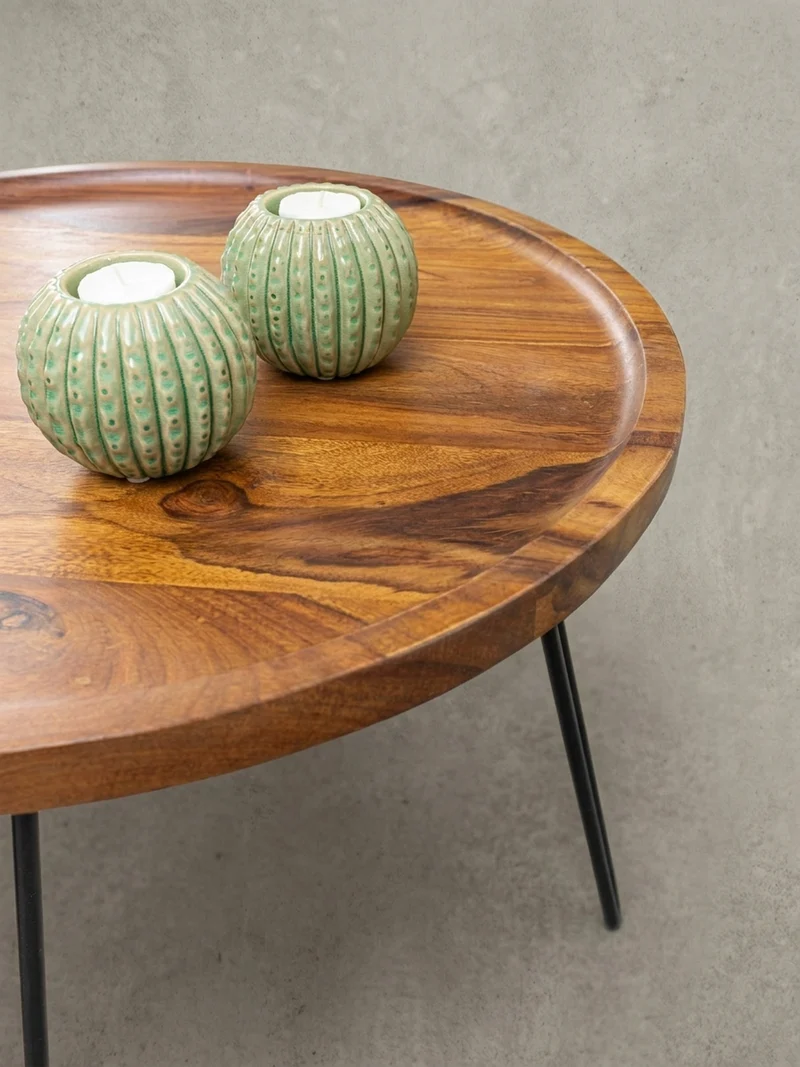 Couchtisch aus Sheeshamholz mit Haarnadelbeinen, modernem Design und großer Ablagefläche