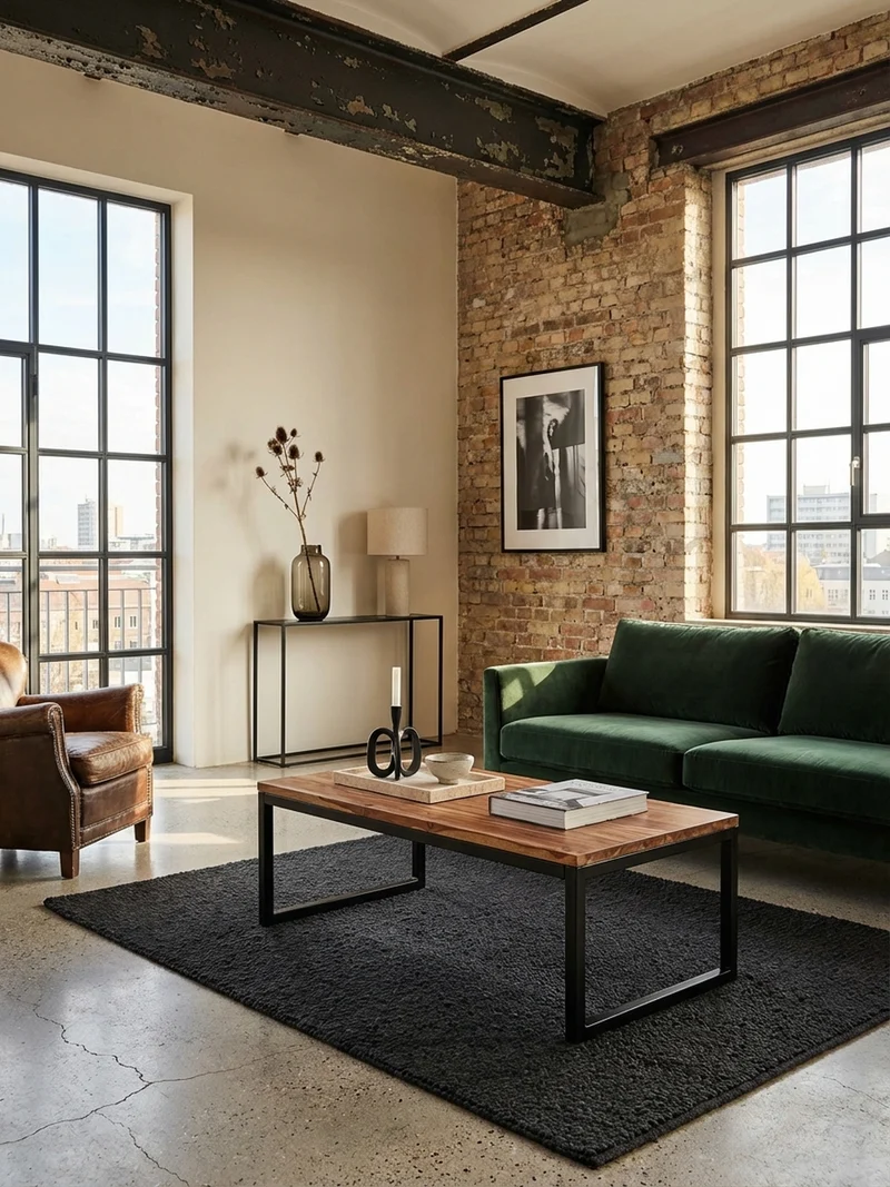 Couchtisch Industrie-Stil in Sheesham-Holz massiv, Unikat mit einzigartiger Maserung