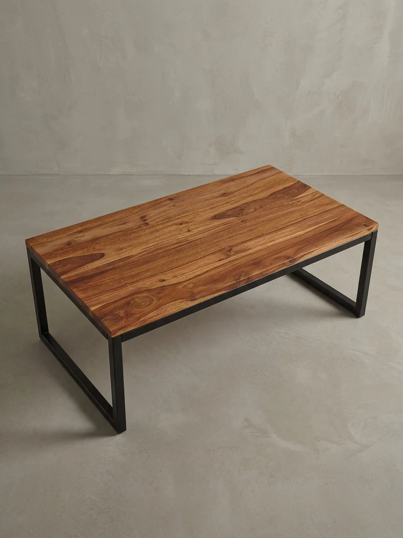 Couchtisch Industrie-Stil in Sheesham-Holz massiv, Unikat mit einzigartiger Maserung