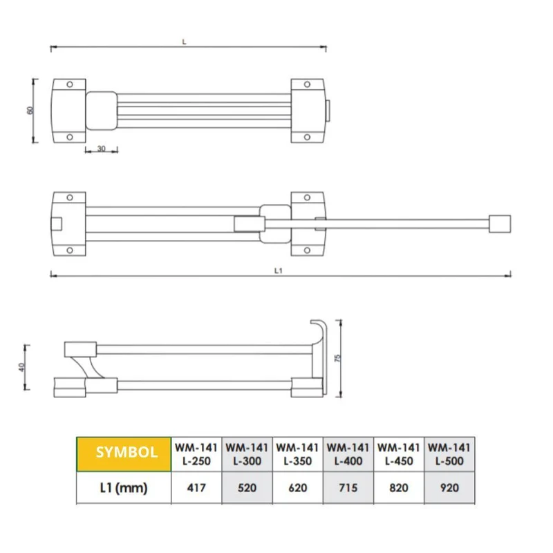 Versenkbarer Kleiderbügel 450mm - chrom