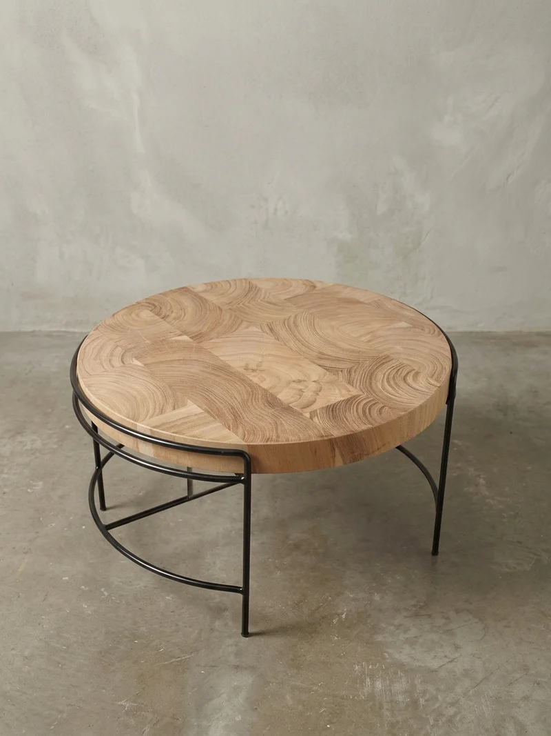 Couchtisch Industrial, Akazienholz Mattschwarz Metallgestell, 62x40x62 cm
