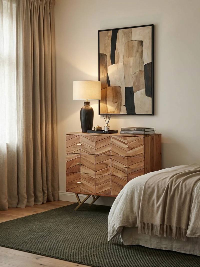 Sideboard – Akazie Massivholz, rustikal, mit Muster, Landhausstil