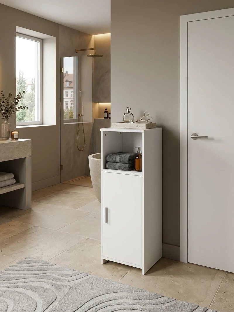 Badschrank Weiß 30x95,5x30 cm aus Melamin mit kratzfester Oberfläche