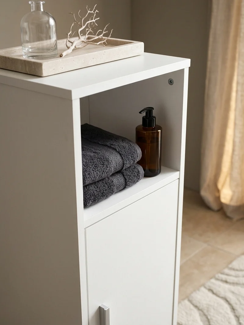 Badschrank Weiß 30x95,5x30 cm aus Melamin mit kratzfester Oberfläche