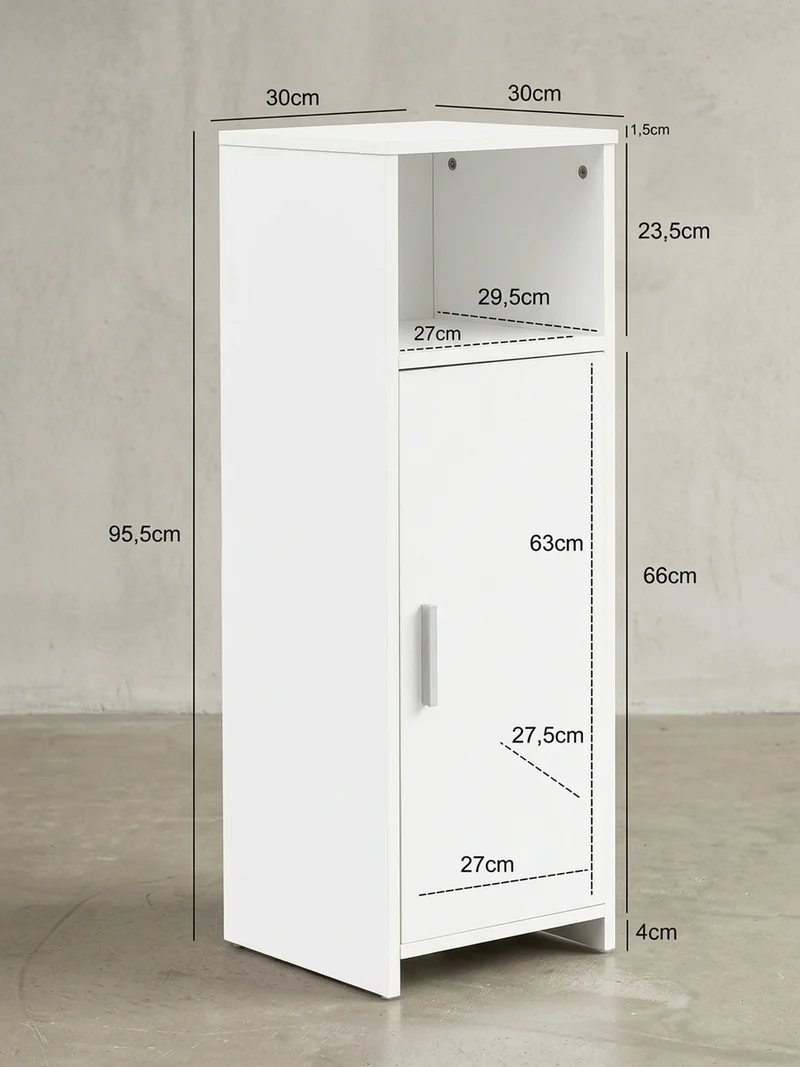 Badschrank Weiß 30x95,5x30 cm aus Melamin mit kratzfester Oberfläche