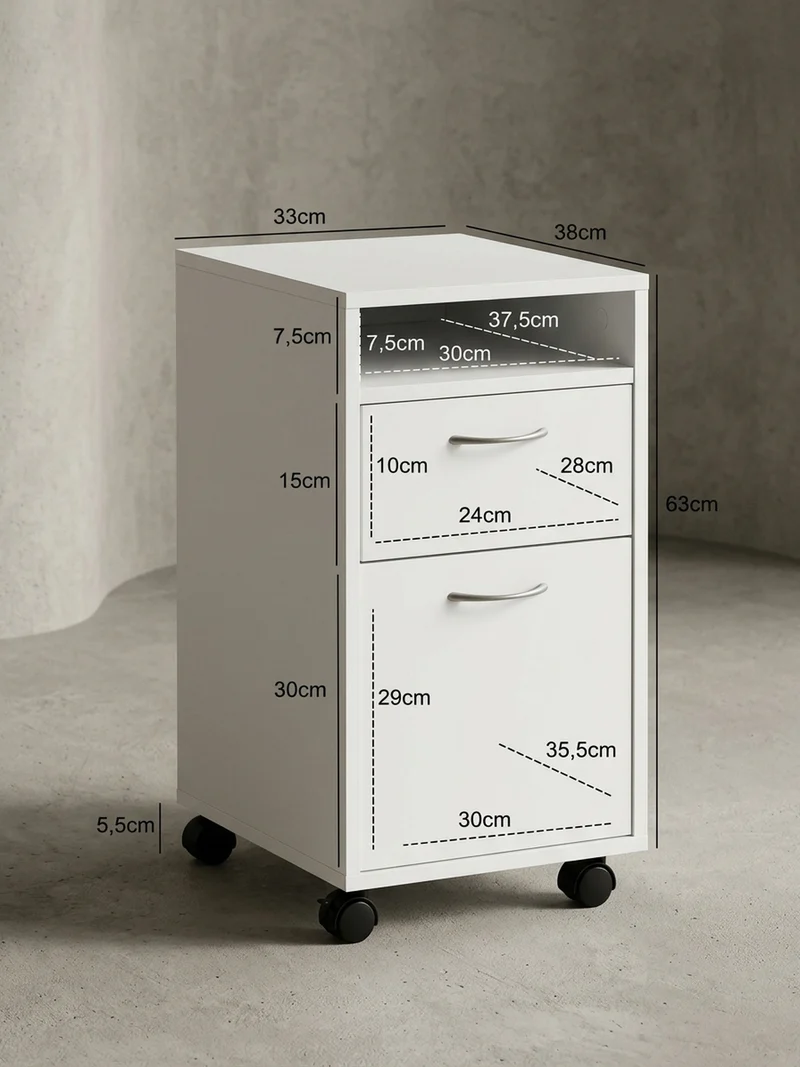 Rollcontainer – Weiß, Schreibtischcontainer, viel Stauraum, Rollen, modern
