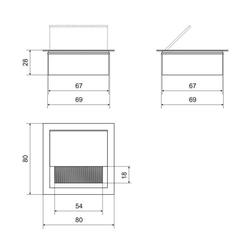 Quadratisch Aluminium Kabeldurchlass 80x80mm, Schwarz "Wave"