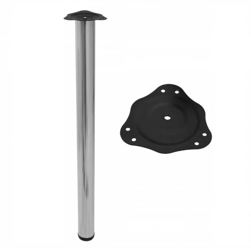 Tischbein 82 cm hoch - Stahl Montageplatte - Gebürsteter Edelstahl