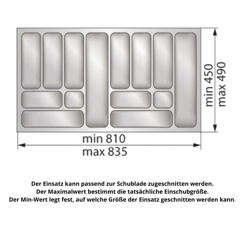 Besteckeinsatz für Schublade, Korpusbreite: 900mm, Tiefe: 490mm - Weiß