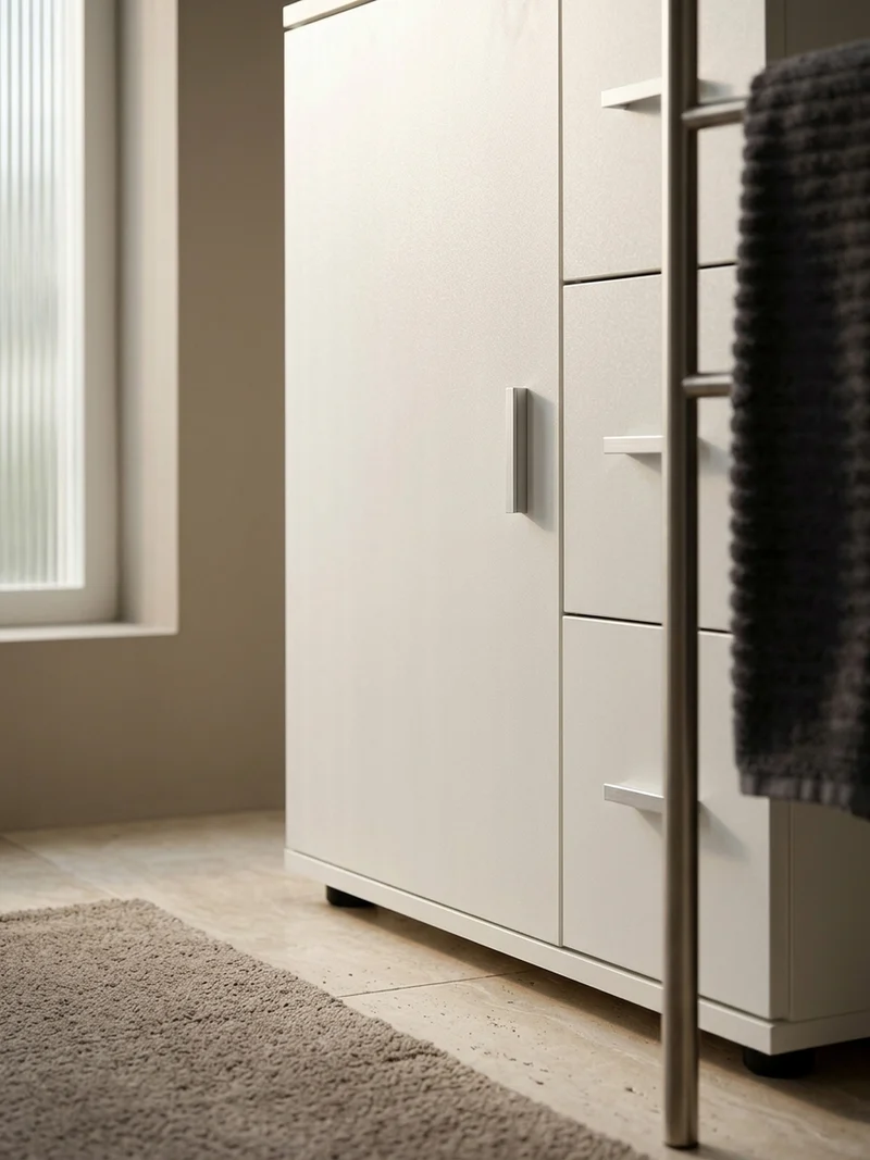 Badschrank Weiß 60x65,5x33 cm mit großem Stauraum in matter Ausführung