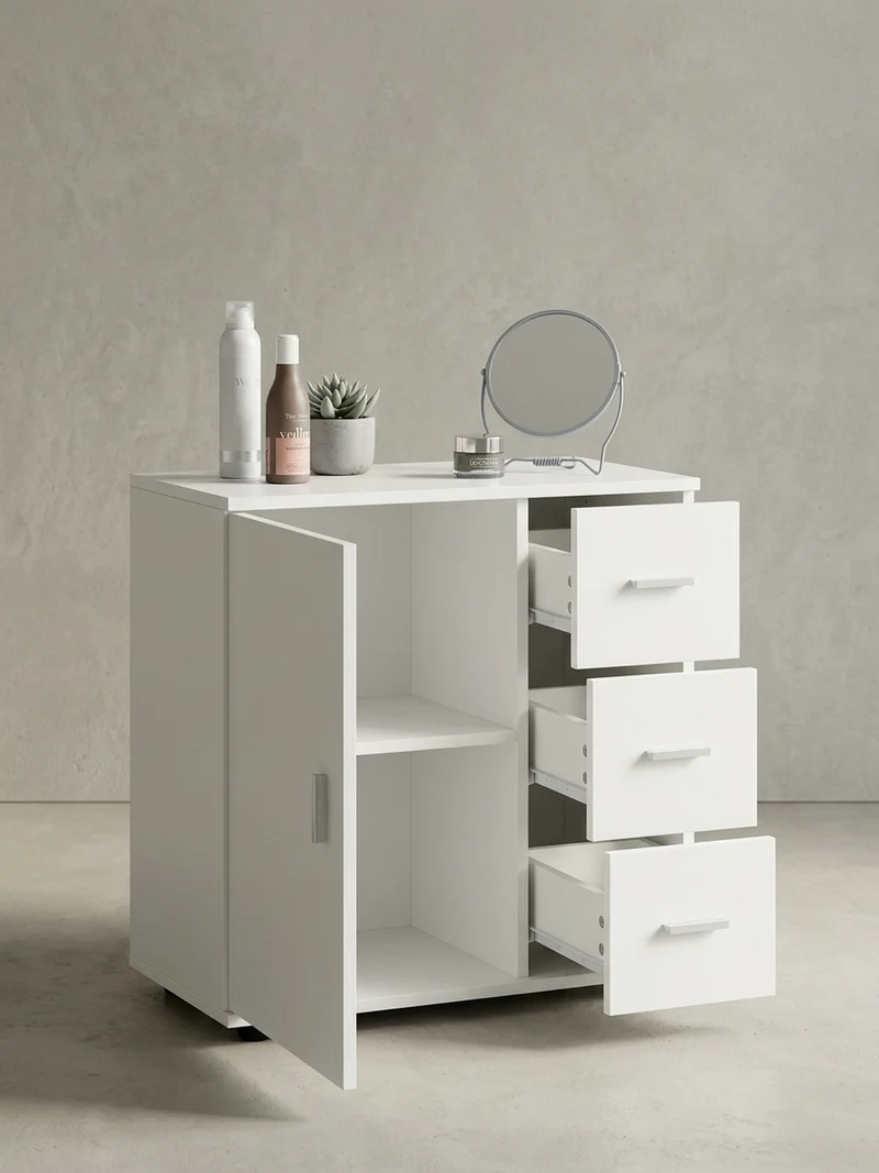Badschrank Weiß 60x65,5x33 cm mit großem Stauraum in matter Ausführung