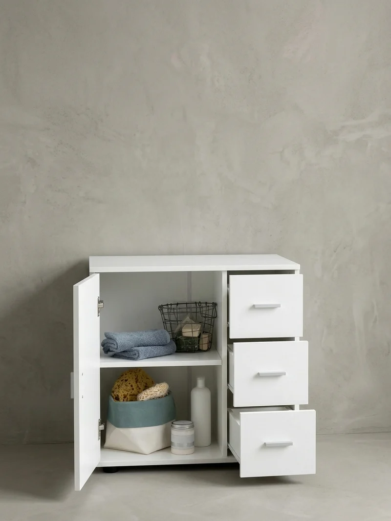 Badschrank Weiß 60x65,5x33 cm mit großem Stauraum in matter Ausführung