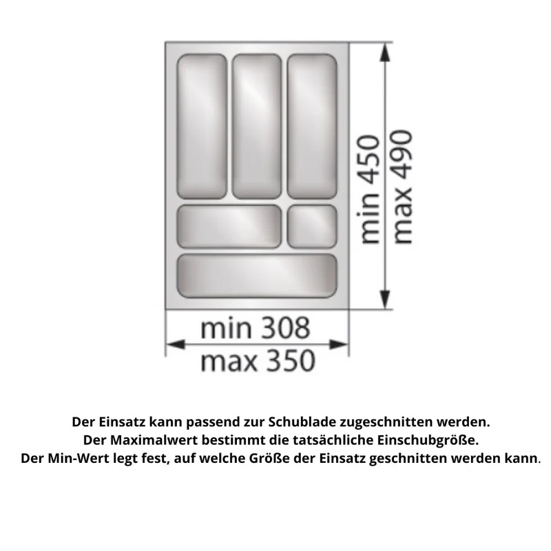 Besteckeinsatz für Schublade, Korpusbreite: 400mm, Tiefe: 490mm - Metallic
