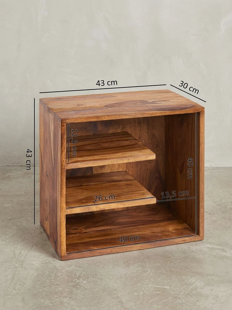 Beistelltisch – Massivholz B×H×T 43×43×30 cm mit 3 Ablageflächen