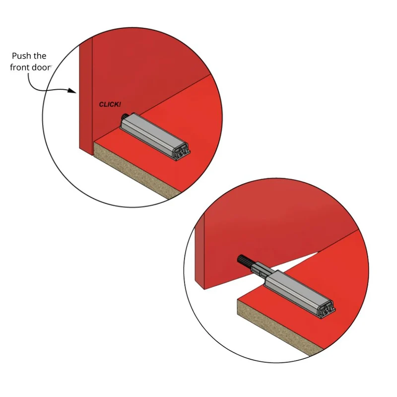 Push to Open-Verschluss - Federscharniere - mit Gummispitze Zink/Grau