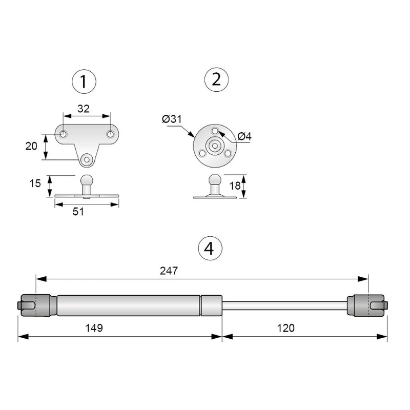 Gasdruckdämpfer Weiß 250mm - 80N