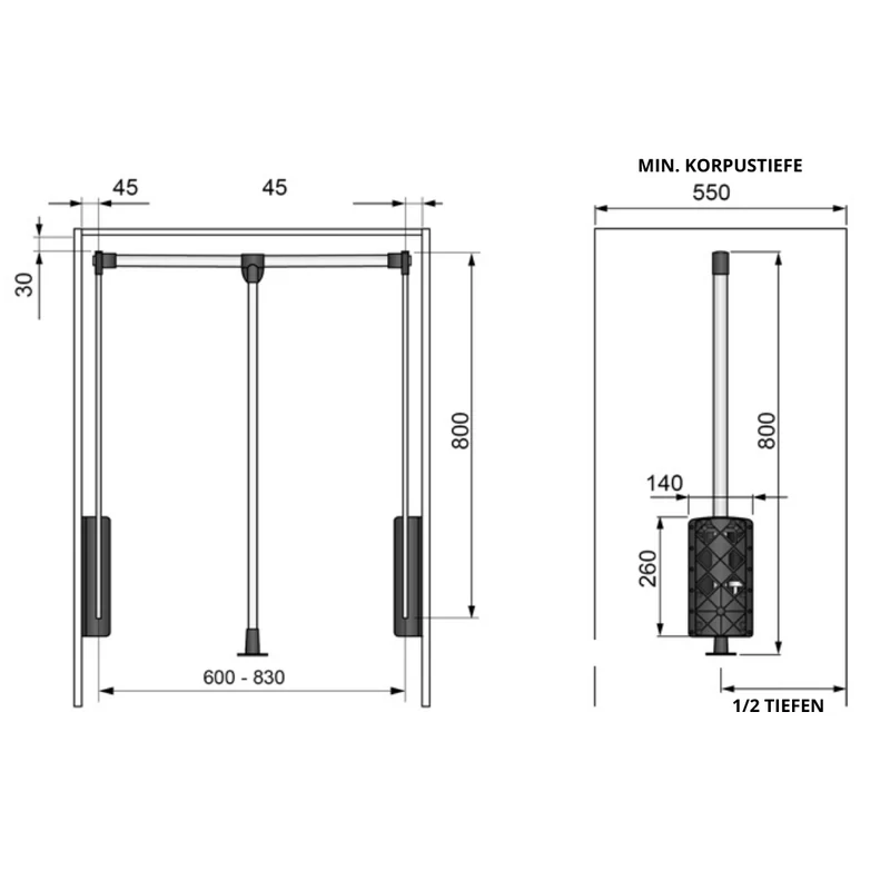 Kleiderlift 600-830mm